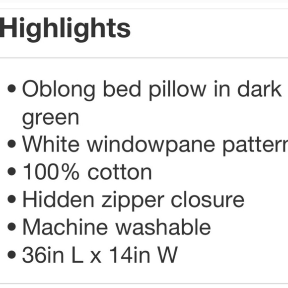 Hearth & Hand Plaid Oblong Lumbar Bed Pillow in Green/Cream 14×36 - Picture 7 of 13